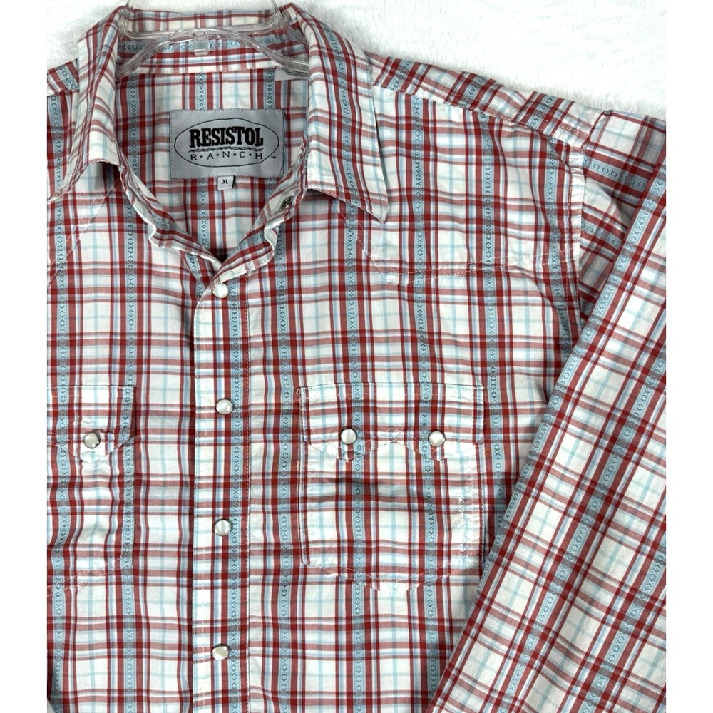 Resistol Ranch Shirt Geometric Plaid Western Pearl Snap Sawtooth Pocket XL